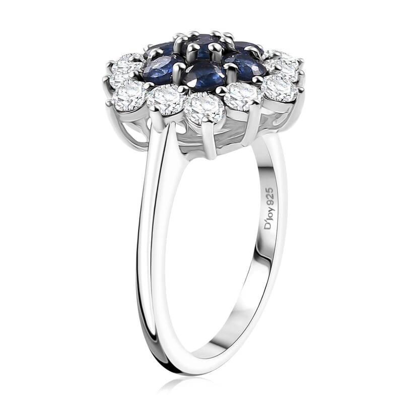 Kashmir Kyanite and White Zircon 2.80 ctw Floral Ring in Rhodium Over Sterling Silver (Size 10.0)