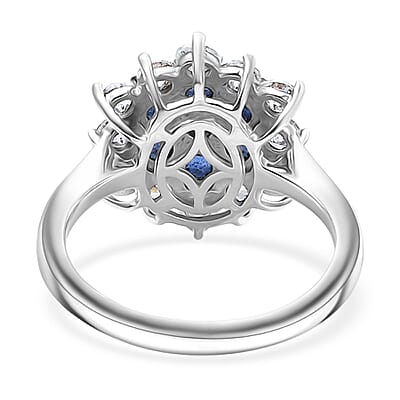 Kashmir Kyanite and White Zircon 2.80 ctw Floral Ring in Rhodium Over Sterling Silver (Size 10.0)