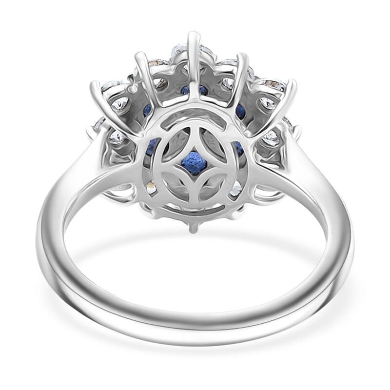 Kashmir Kyanite and White Zircon 2.80 ctw Floral Ring in Rhodium Over Sterling Silver (Size 10.0)