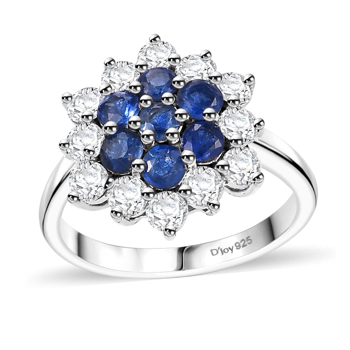 Kashmir Kyanite and White Zircon 2.80 ctw Floral Ring in Rhodium Over Sterling Silver (Size 6.0) image number 0
