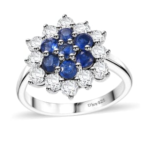 Kashmir Kyanite and White Zircon 2.80 ctw Floral Ring in Rhodium Over Sterling Silver (Size 6.0)