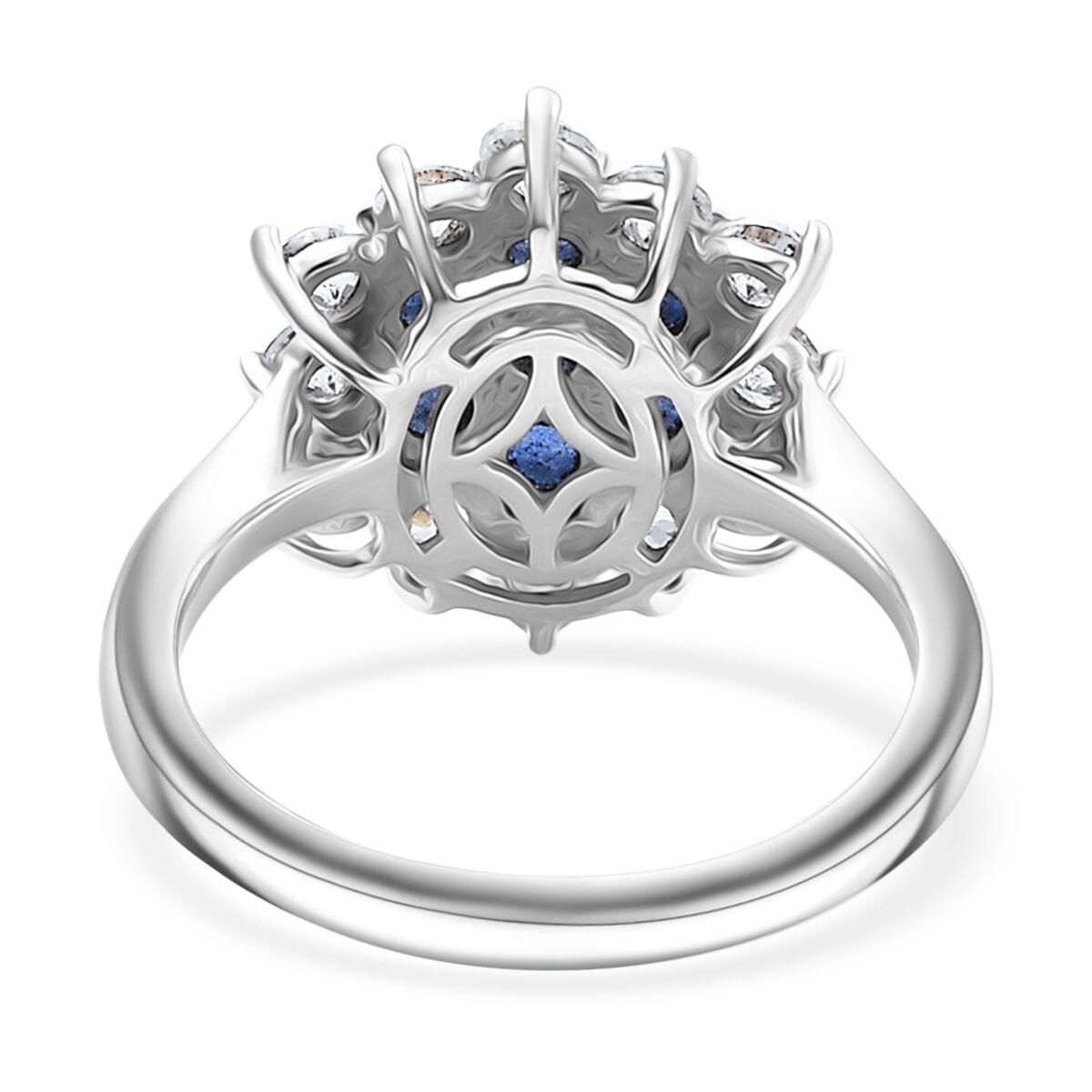 Kashmir Kyanite and White Zircon 2.80 ctw Floral Ring in Rhodium Over Sterling Silver (Size 6.0) image number 4