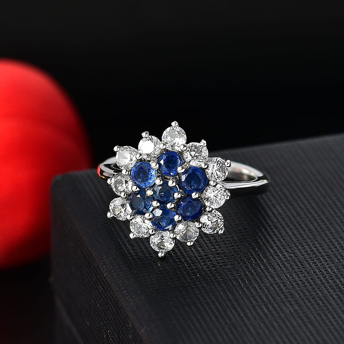 Kashmir Kyanite and White Zircon 2.80 ctw Floral Ring in Rhodium Over Sterling Silver (Size 9.0) image number 1