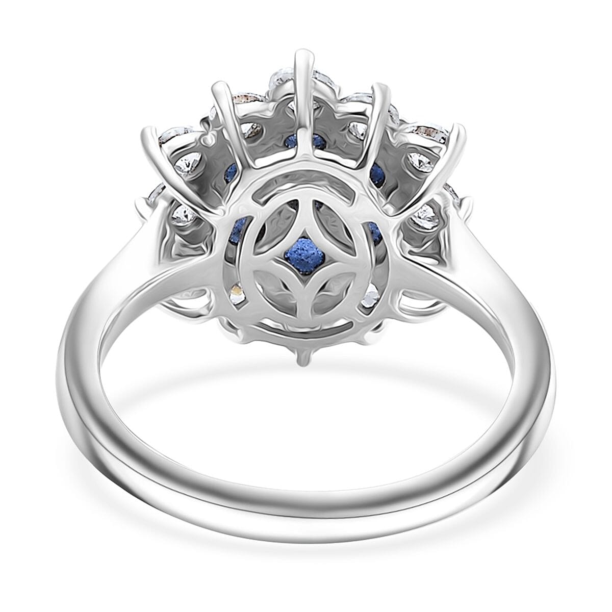 Kashmir Kyanite and White Zircon 2.80 ctw Floral Ring in Rhodium Over Sterling Silver (Size 9.0) image number 4