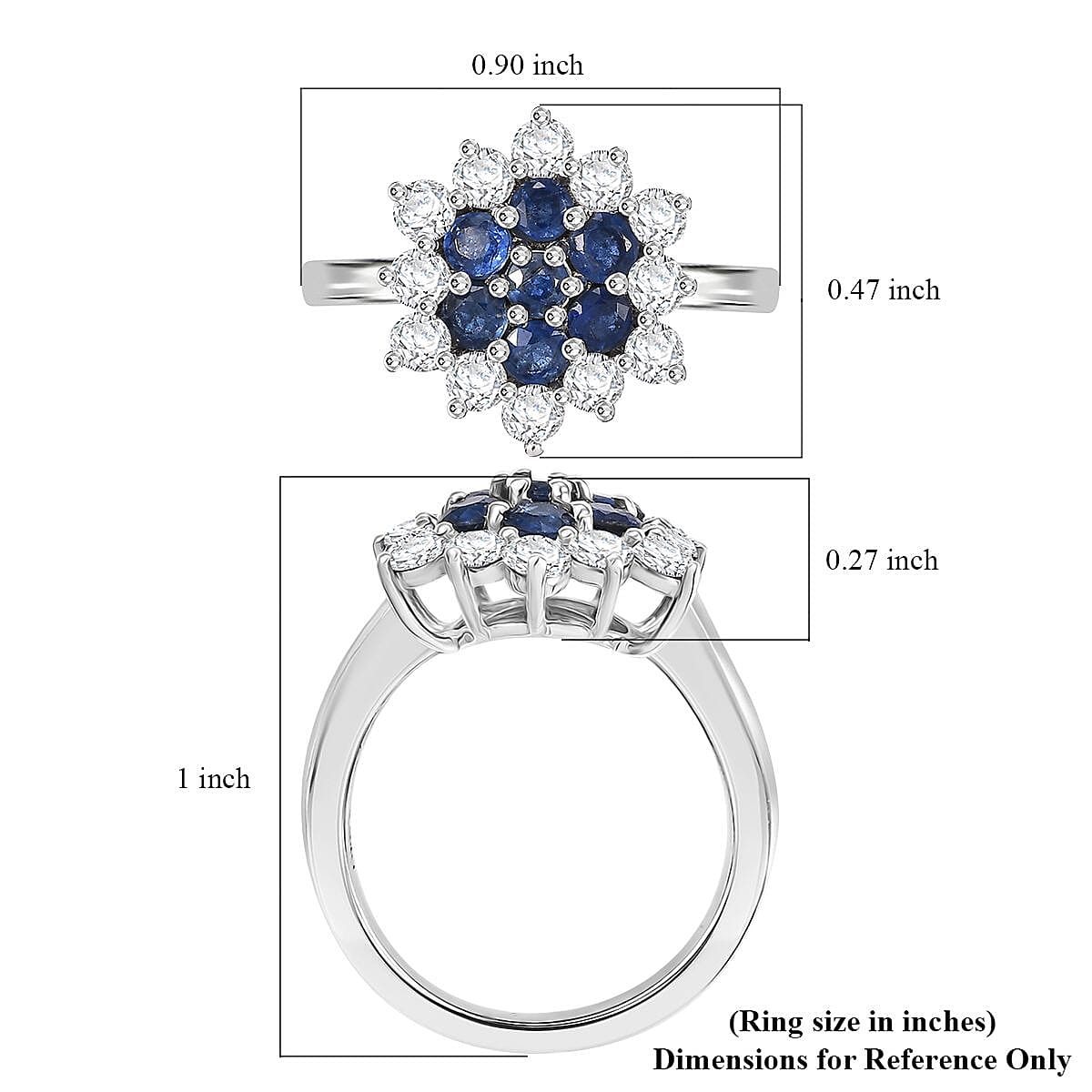 Kashmir Kyanite and White Zircon 2.80 ctw Floral Ring in Rhodium Over Sterling Silver (Size 9.0) image number 5