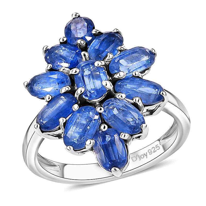 D'Joy Kashmir Kyanite 3.75 ctw Floral Ring in Rhodium Over Sterling Silver (Size 10.0)