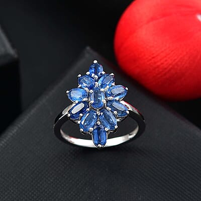 D'Joy Kashmir Kyanite 3.75 ctw Floral Ring in Rhodium Over Sterling Silver (Size 10.0)