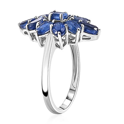 D'Joy Kashmir Kyanite 3.75 ctw Floral Ring in Rhodium Over Sterling Silver (Size 10.0)