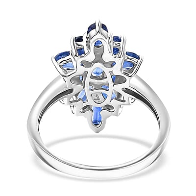 D'Joy Kashmir Kyanite 3.75 ctw Floral Ring in Rhodium Over Sterling Silver (Size 10.0)