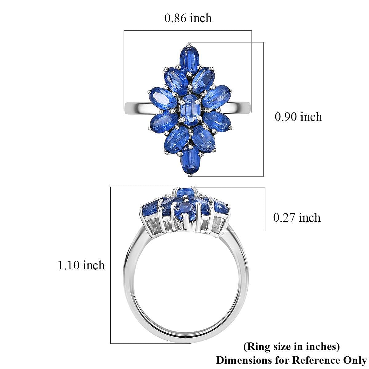 D'Joy Kashmir Kyanite 3.75 ctw Floral Ring in Rhodium Over Sterling Silver (Size 5.0) image number 5