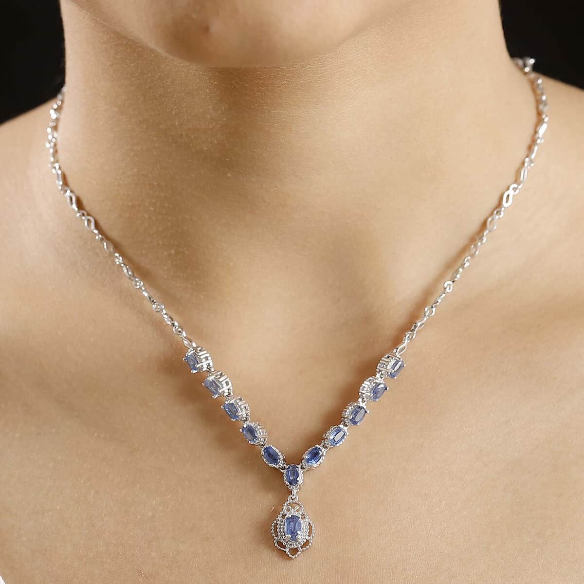 Kashmir Kyanite 4.50 ctw Necklace 18 Inches in Rhodium Over Sterling Silver image number 2