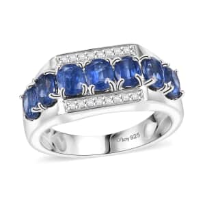 Kashmir Kyanite and White Zircon 3.65 ctw Men's Ring in Rhodium Over Sterling Silver (Size 10.0)