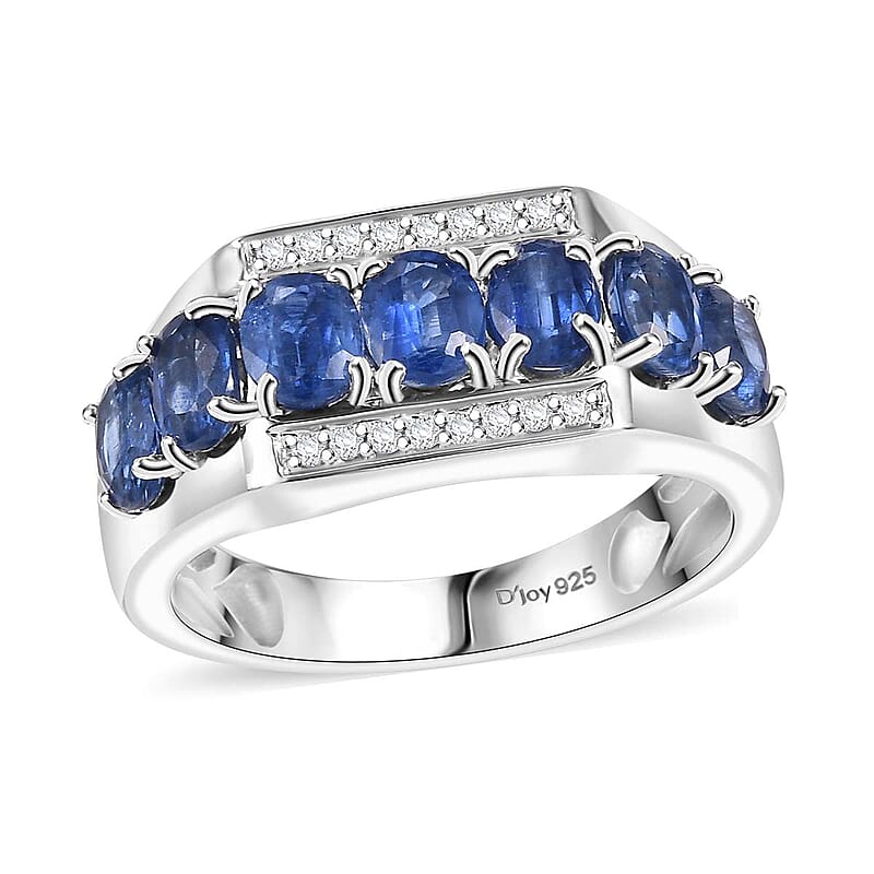 Kashmir Kyanite and White Zircon 3.65 ctw Men's Ring in Rhodium Over Sterling Silver (Size 10.0)
