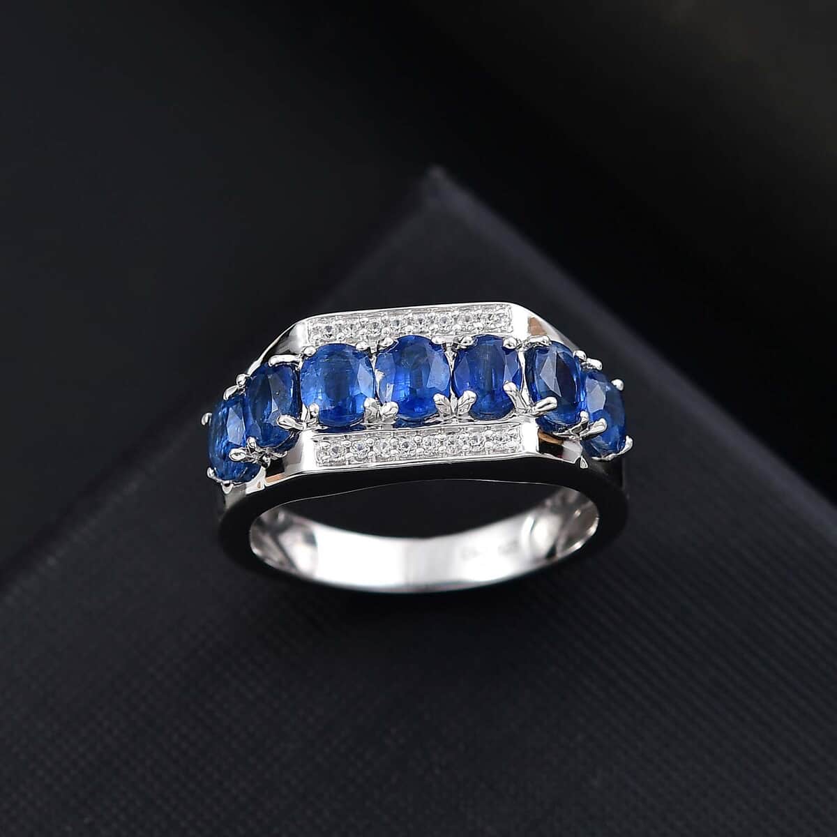 Kashmir Kyanite and White Zircon 3.65 ctw Men's Ring in Rhodium Over Sterling Silver (Size 10.0) image number 1