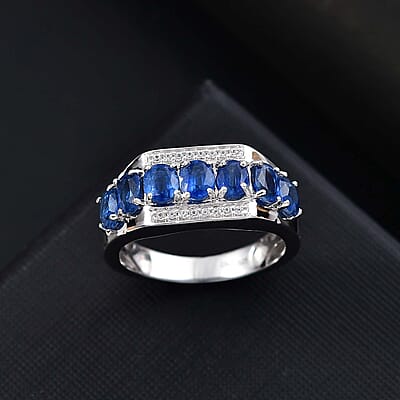 Kashmir Kyanite and White Zircon 3.65 ctw Men's Ring in Rhodium Over Sterling Silver (Size 10.0)