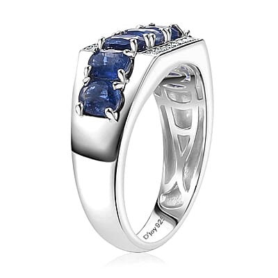 Kashmir Kyanite and White Zircon 3.65 ctw Men's Ring in Rhodium Over Sterling Silver (Size 10.0)