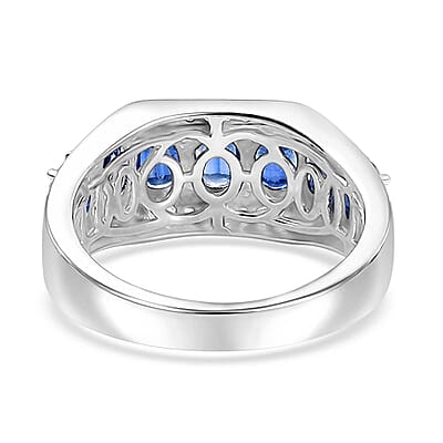 Kashmir Kyanite and White Zircon 3.65 ctw Men's Ring in Rhodium Over Sterling Silver (Size 10.0)