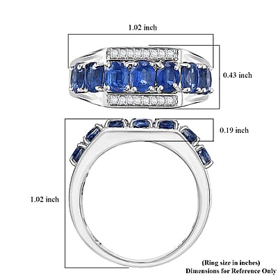 Kashmir Kyanite and White Zircon 3.65 ctw Men's Ring in Rhodium Over Sterling Silver (Size 10.0)
