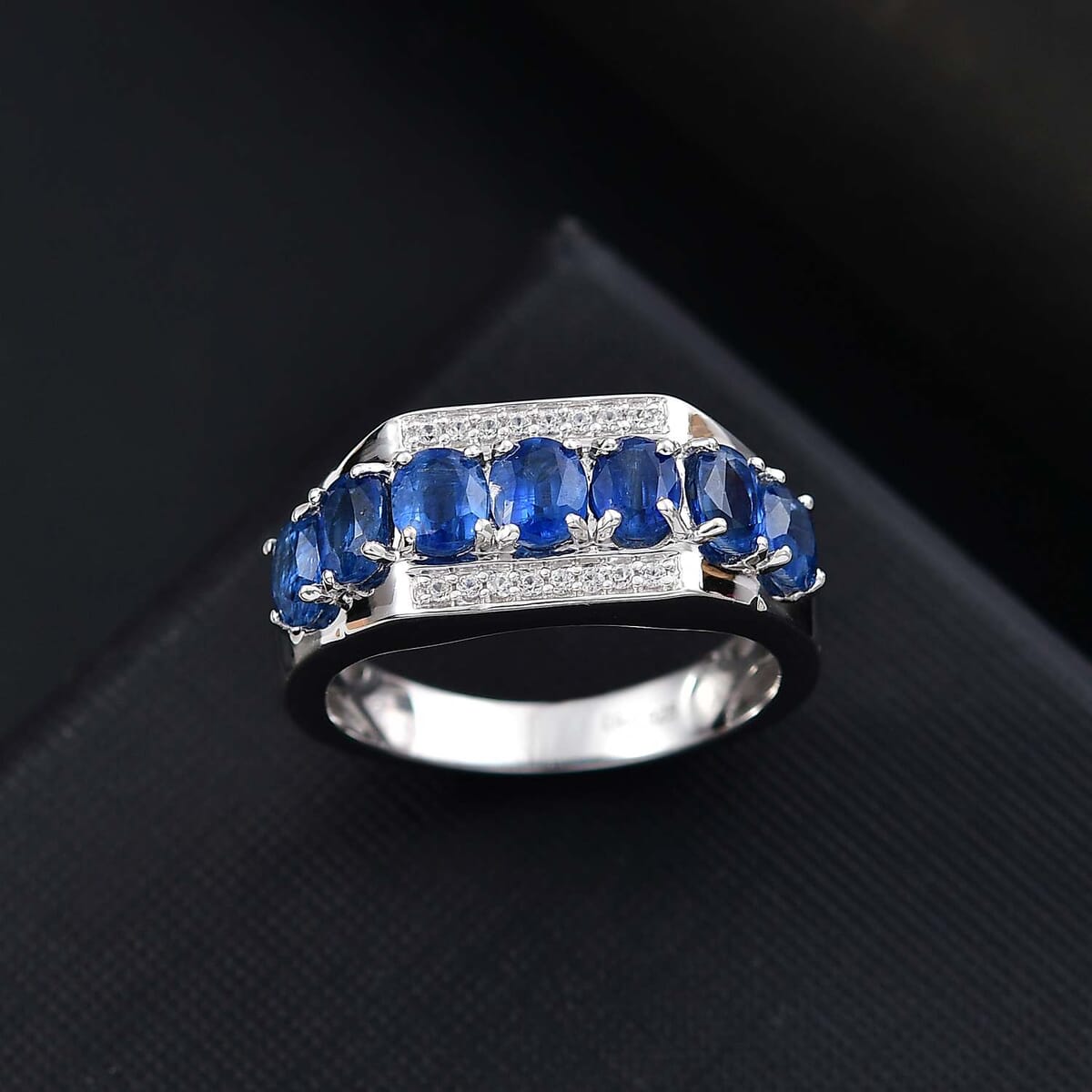 Kashmir Kyanite and White Zircon 3.65 ctw Men's Ring in Rhodium Over Sterling Silver (Size 13.0) image number 1