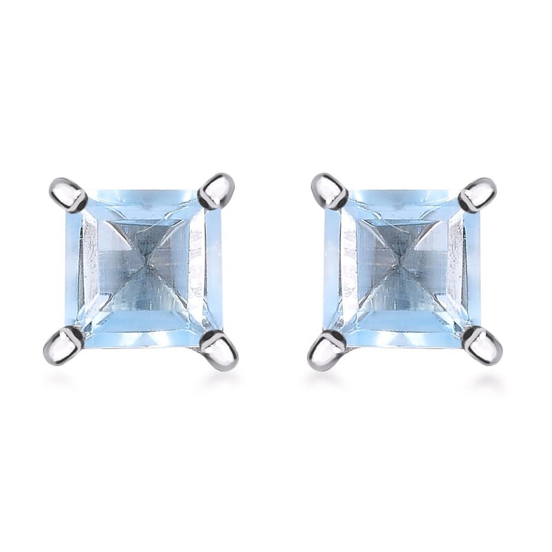 D'Joy Sky Blue Topaz 1.85 ctw Solitaire Stud Earrings in Platinum Over Sterling Silver 