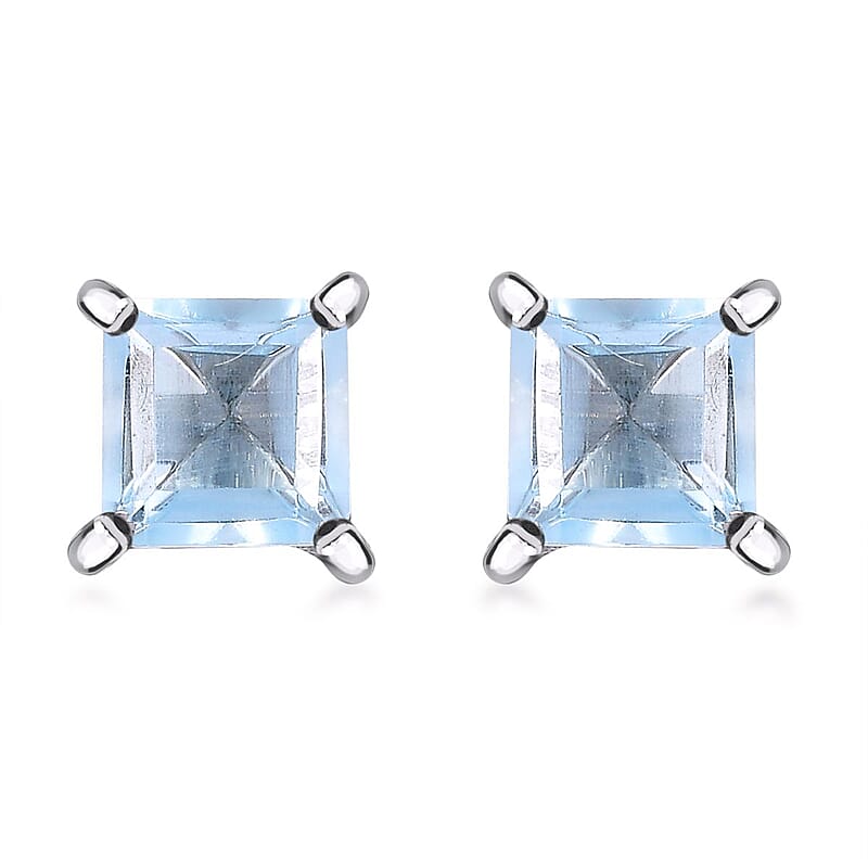 D'Joy Sky Blue Topaz 1.85 ctw Solitaire Stud Earrings in Platinum Over Sterling Silver 