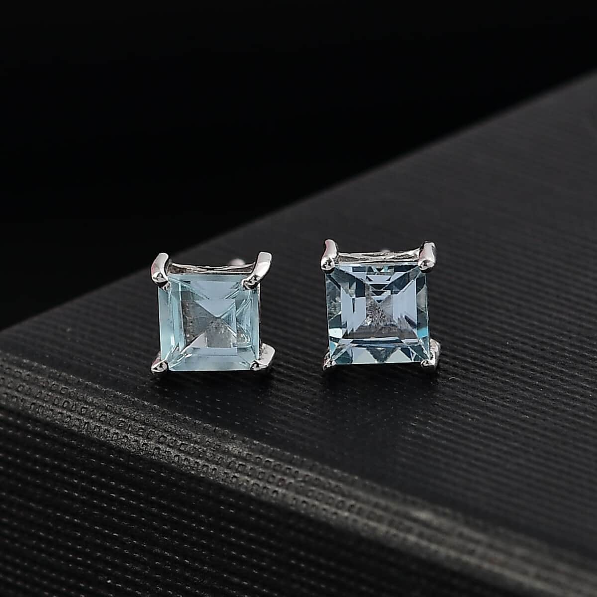 Sky Blue Topaz 1.85 ctw Solitaire Stud Earrings in Platinum Over Sterling Silver  image number 1