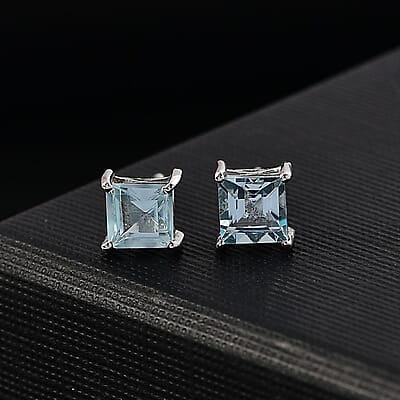 D'Joy Sky Blue Topaz 1.85 ctw Solitaire Stud Earrings in Platinum Over Sterling Silver 