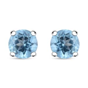 Signity Ice Blue Topaz 1.10 ctw Solitaire Stud Earring in Platinum Over Sterling Silver 