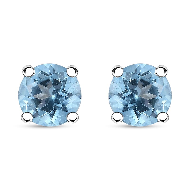 D'Joy Signity Ice Blue Topaz 1.10 ctw Solitaire Stud Earring in Platinum Over Sterling Silver 