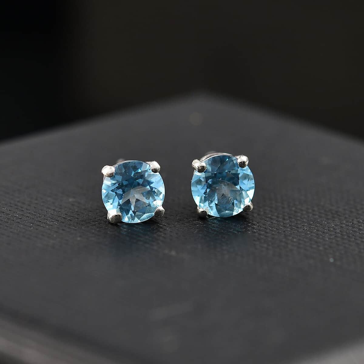 Signity Ice Blue Topaz 1.10 ctw Solitaire Stud Earring in Platinum Over Sterling Silver  image number 1