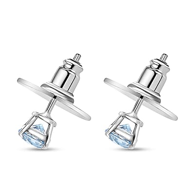 D'Joy Signity Ice Blue Topaz 1.10 ctw Solitaire Stud Earring in Platinum Over Sterling Silver 