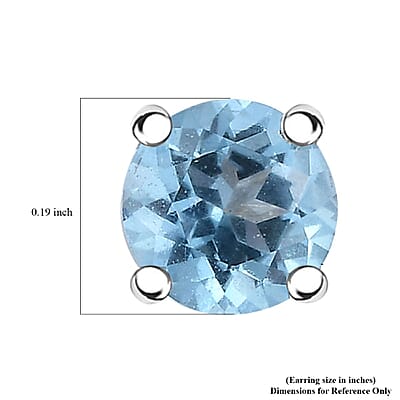 D'Joy Signity Ice Blue Topaz 1.10 ctw Solitaire Stud Earring in Platinum Over Sterling Silver 