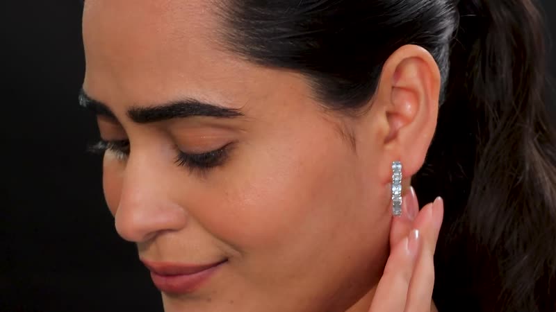 D'Joy Sky Blue Topaz and White Topaz 5.85 ctw Hoop Earrings in Platinum Over Sterling Silver