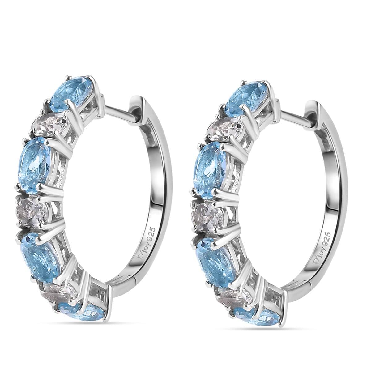 Sky Blue Topaz and White Topaz 5.85 ctw Hoop Earrings in Platinum Over Sterling Silver image number 2