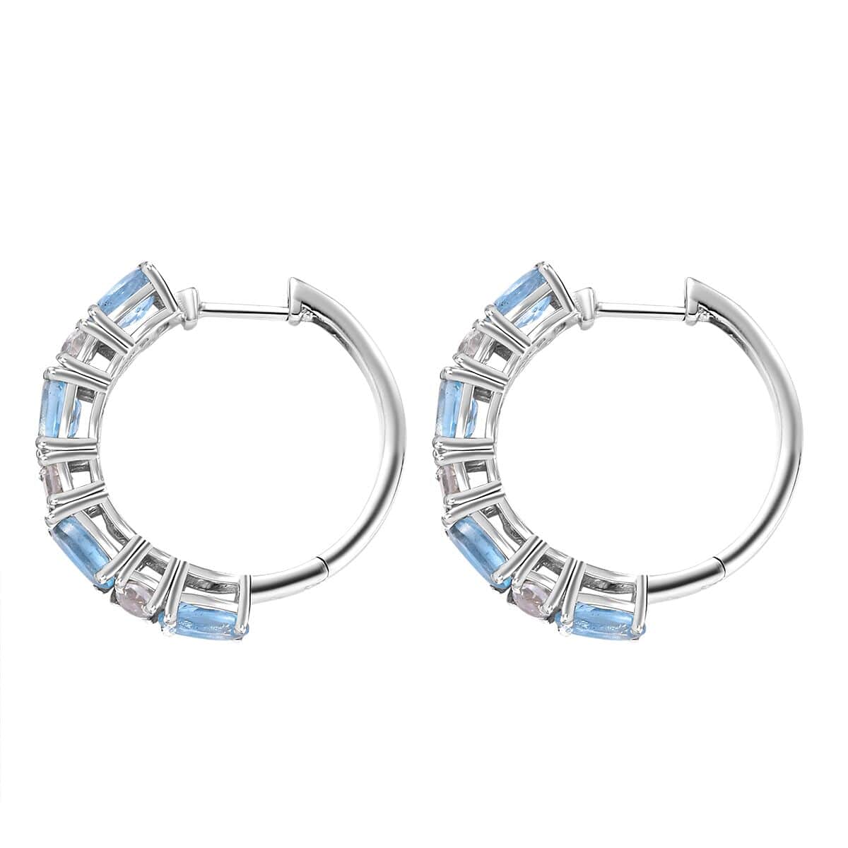 Sky Blue Topaz and White Topaz 5.85 ctw Hoop Earrings in Platinum Over Sterling Silver image number 3