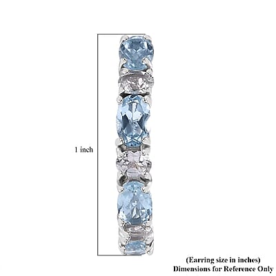 D'Joy Sky Blue Topaz and White Topaz 5.85 ctw Hoop Earrings in Platinum Over Sterling Silver