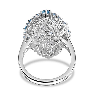 Karis Signity Blue Topaz and Electric Blue Topaz 3.35 ctw Arctic Dream Ring in Platinum Bond (Size 10.0) 