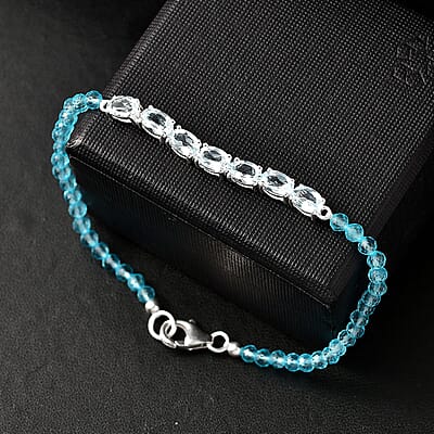 D'Joy Sky Blue Topaz and Betroka Blue Apatite 13.40 ctw Bracelet in Sterling Silver (7.25 In)