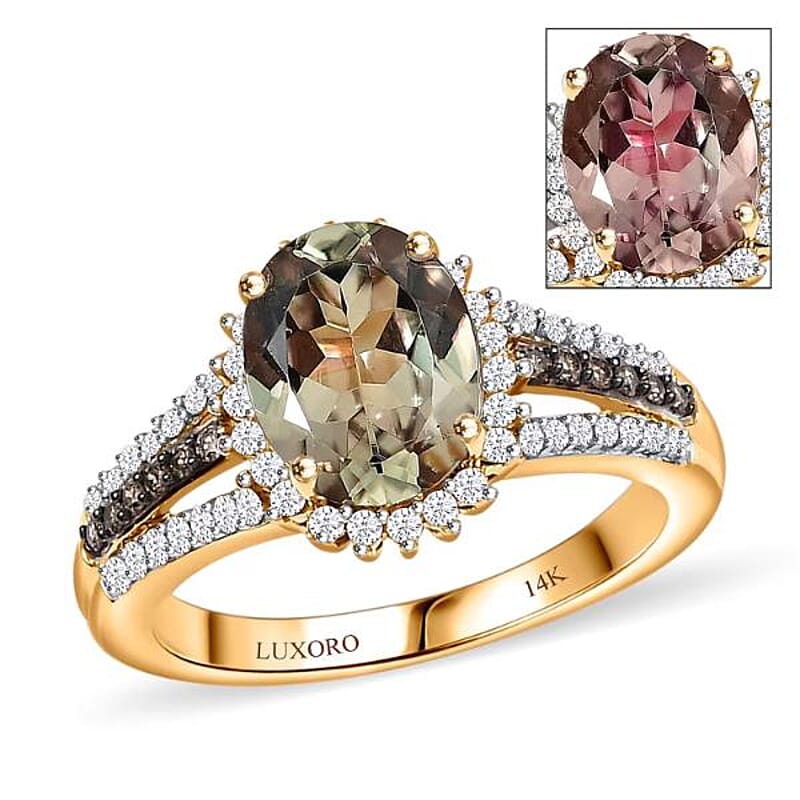 Luxoro 14K Yellow Gold AAA Turkizite, Nature Champagne and White Diamond (I2) Ring (Size 12.0) 2.40 ctw
