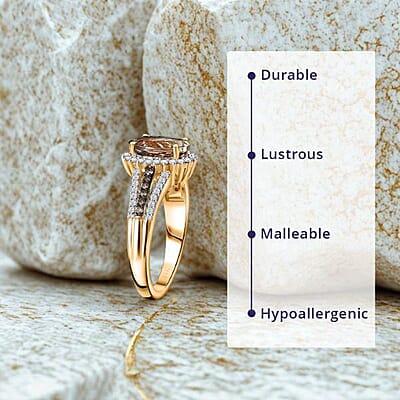 Luxoro 14K Yellow Gold AAA Turkizite, Nature Champagne and White Diamond (I2) Ring (Size 5.0) 2.40 ctw