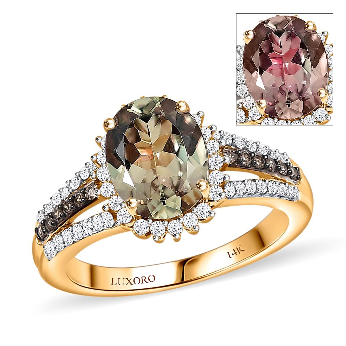 Luxoro 14K Yellow Gold AAA Turkizite, Nature Champagne and White Diamond (I2) Ring (Size 5.5) 2.40 ctw image number 0