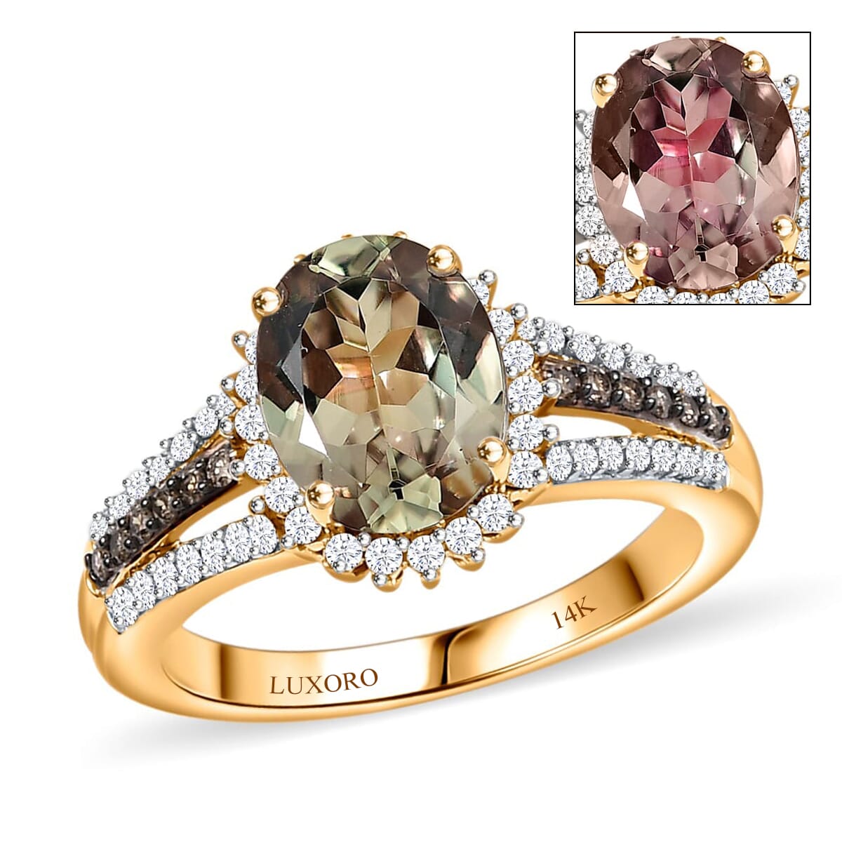 Luxoro AAA Turkizite, I2 Natural Champagne and Diamond 2.40 ctw Vintage Luxe Ring in 14K Yellow Gold (Size 6.0) image number 0