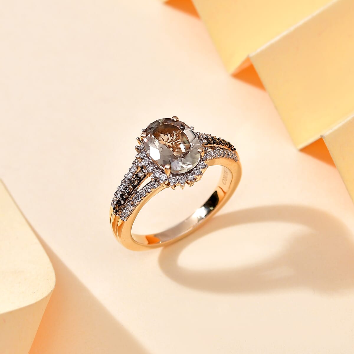 Luxoro AAA Turkizite, I2 Natural Champagne and Diamond 2.40 ctw Vintage Luxe Ring in 14K Yellow Gold (Size 6.0) image number 1
