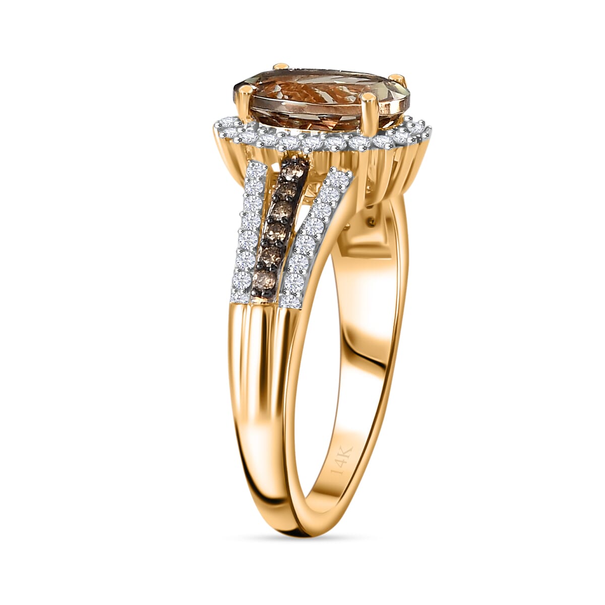 Luxoro AAA Turkizite, I2 Natural Champagne and Diamond 2.40 ctw Vintage Luxe Ring in 14K Yellow Gold (Size 6.0) image number 3