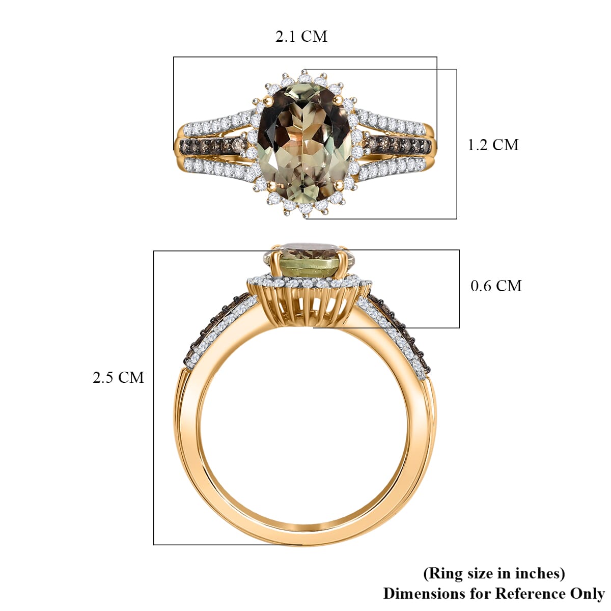 Luxoro AAA Turkizite, I2 Natural Champagne and Diamond 2.40 ctw Vintage Luxe Ring in 14K Yellow Gold (Size 6.0) image number 5