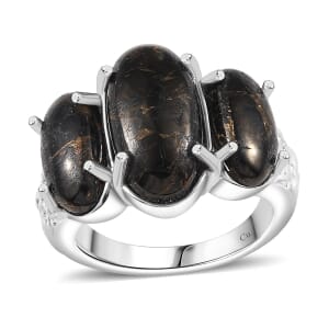 Matrix Silver Shungite 7.00 ctw 3 Stone Ring in Platinum Over Copper (Size 10.0)
