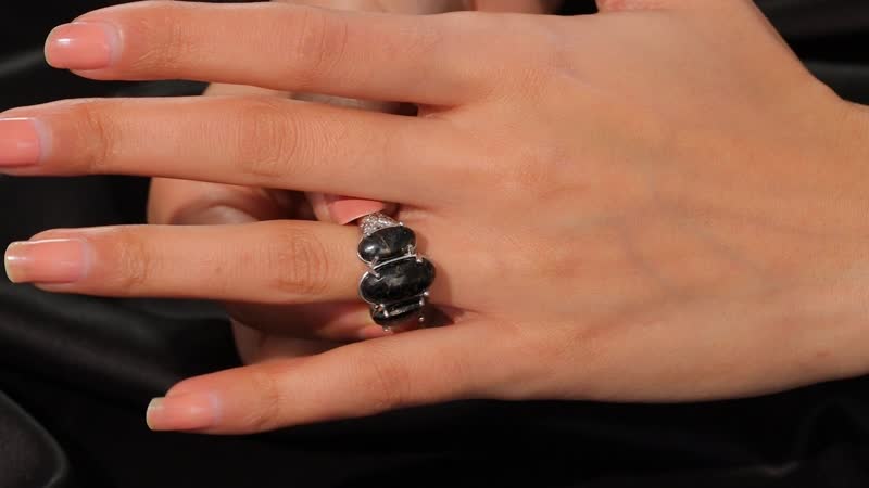 Matrix Silver Shungite 3 Stone Ring in Platinum Bond Copper (Size 10.0) 6.00 ctw