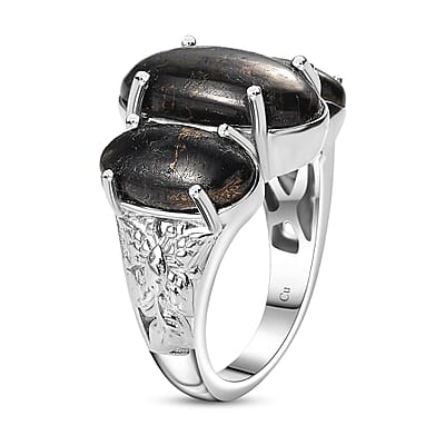 Matrix Silver Shungite 7.00 ctw 3 Stone Ring in Platinum Over Copper (Size 10.0)