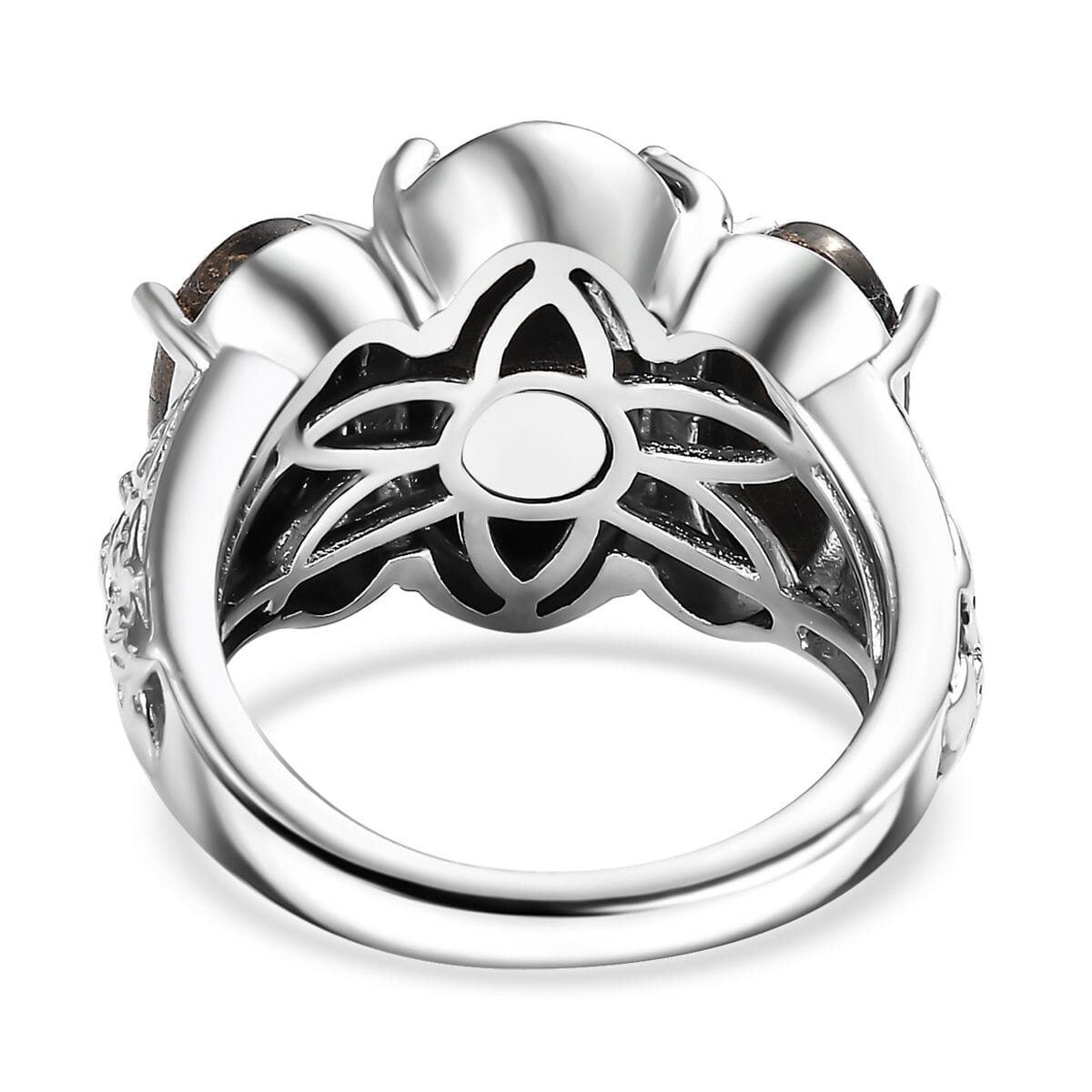 Matrix Silver Shungite 7.00 ctw 3 Stone Ring in Platinum Over Copper (Size 10.0) image number 4