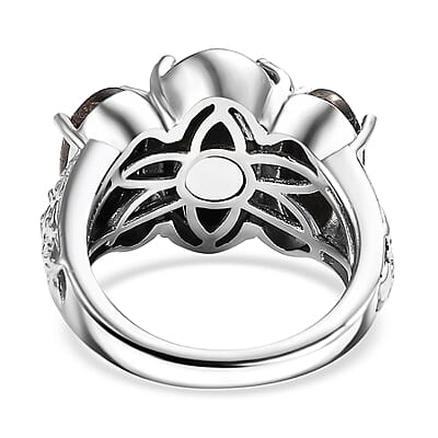 Matrix Silver Shungite 7.00 ctw 3 Stone Ring in Platinum Over Copper (Size 10.0)